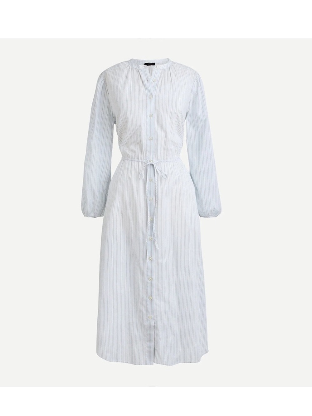 J. crew voile deck stripe tie-waist cotton button down long sleeve midi dress
